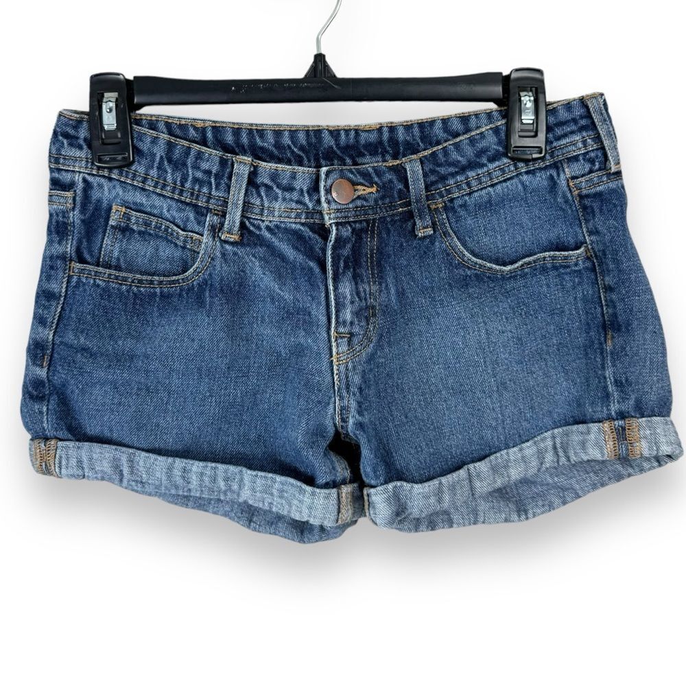 H&M &Denim Low Waist Cuffed Shorts 36 ( 4 ) Medium Wash Blue Skinny 90s y2k